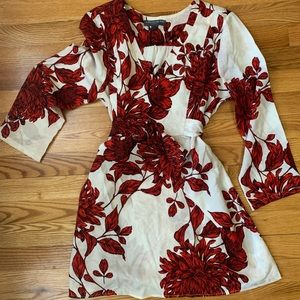 Red floral belted top